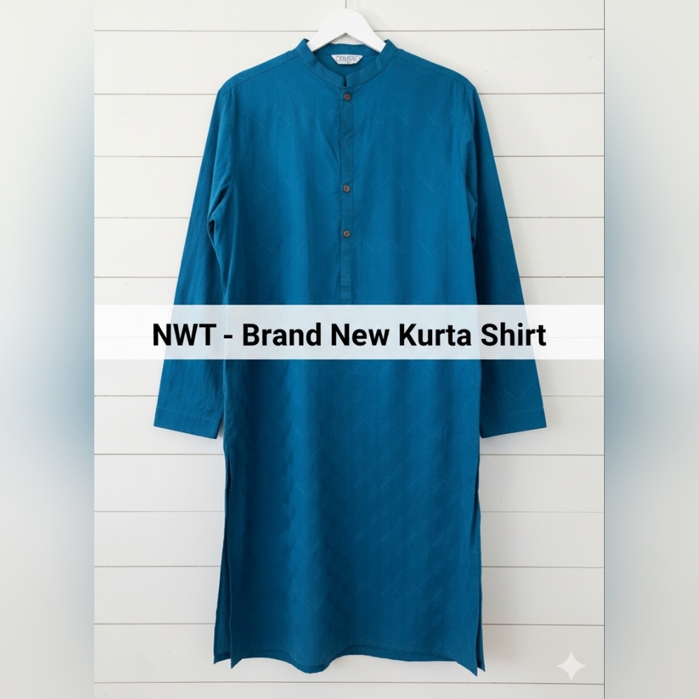 Men's Blue Embroidered Kurta Shirt - Eid - Pakistani - Indian